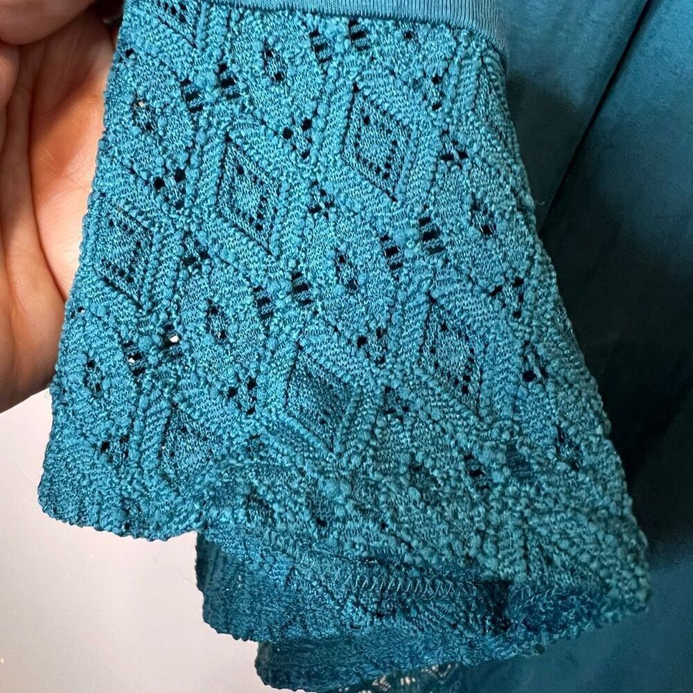 Torrid Super Soft Crochet Trim Cardigan teal color - Picture 8 of 10